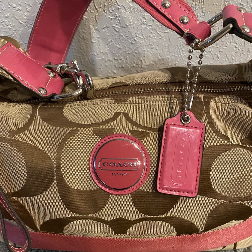 COACH signature stripe hobo shoulder bag - Picture 3 of 11